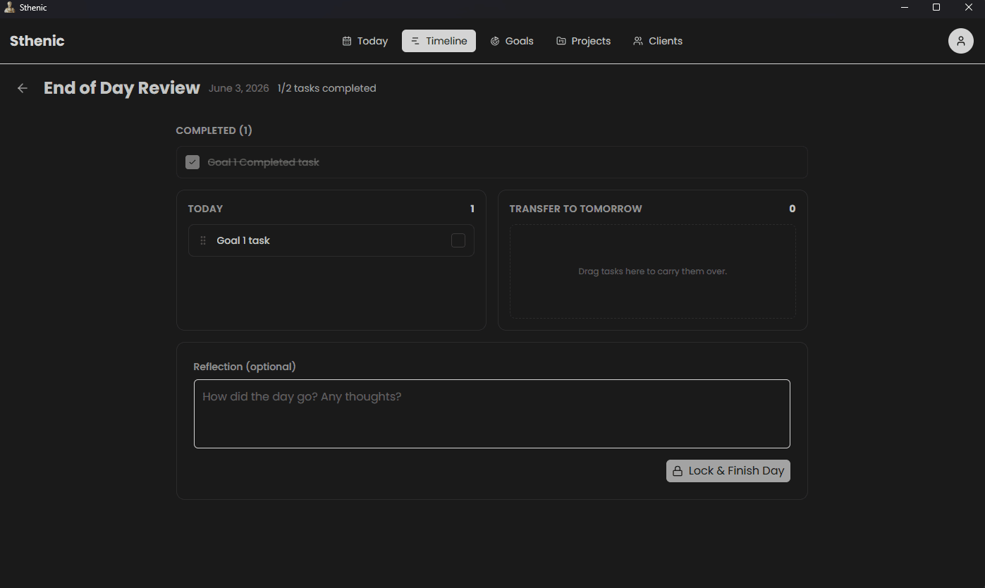Sthenic goal view with milestones and timeline toward an objective
