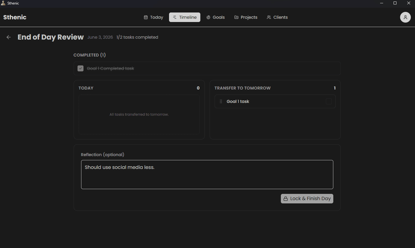 Sthenic goal view with milestones and timeline toward an objective
