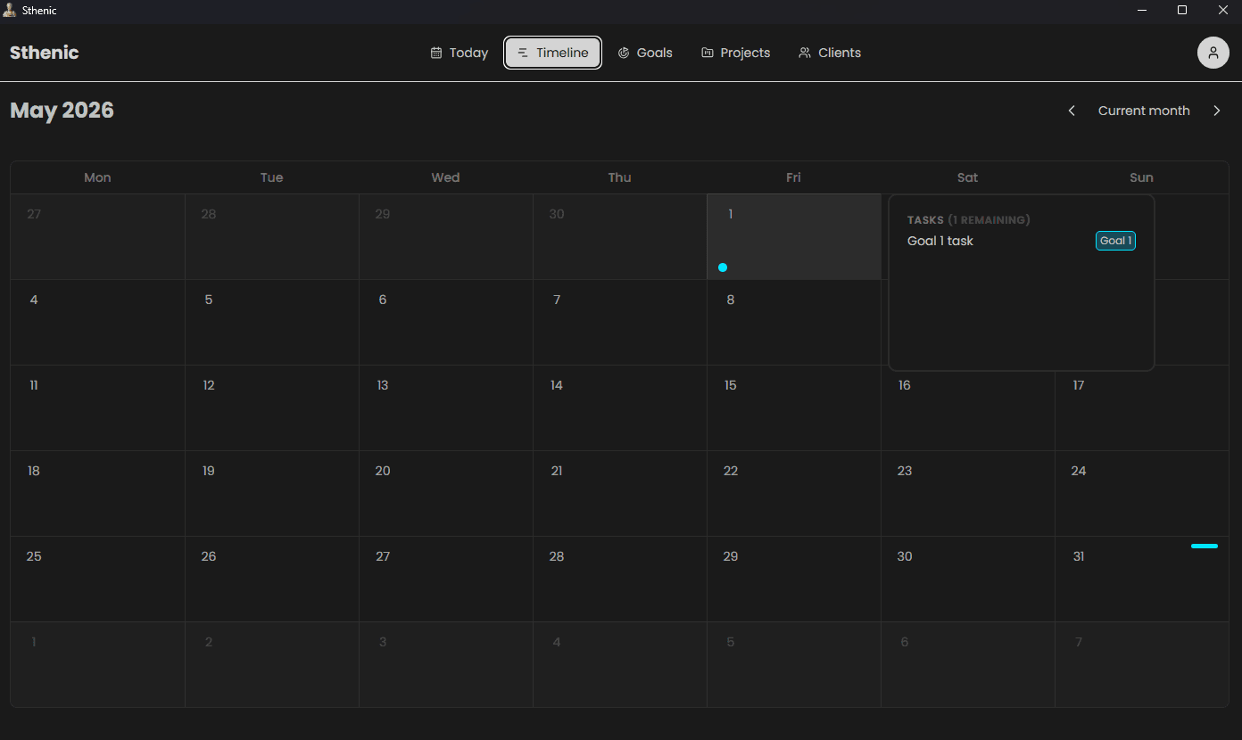 Sthenic goal view with milestones and timeline toward an objective