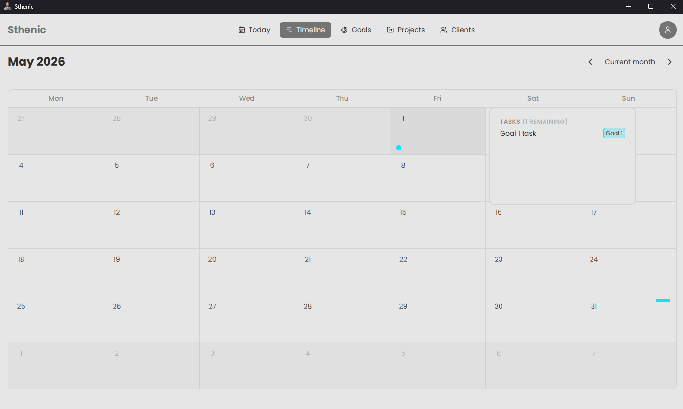 Sthenic goal view with milestones and timeline toward an objective